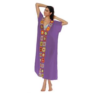 Maxivestido de caftán marroquí para mujer, estampado étnico, bohemio, Floral, Crochet, escote en V, abertura lateral, traje de baño - Product Image 3