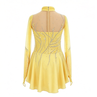 Robe de patinage artistique jaune en maille à col roulé et manches longues avec strass, jupe à volants pour enfants et adultes, pour compétition et performance