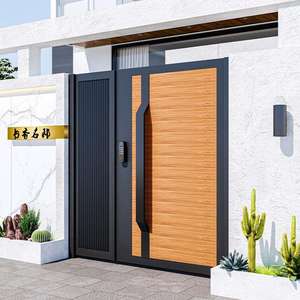 Portail de jardin moderne et minimaliste, durable, en fer, bois et aluminium, double porte personnalisée, commande manuelle facile - Product Image 5