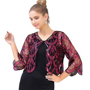 Chaqueta Bolero de Lentejuelas de los Años 20, Manga Corta, Abertura Frontal, Estilo Capa para Cheongsam, Fiesta de Baile - Product Image 1
