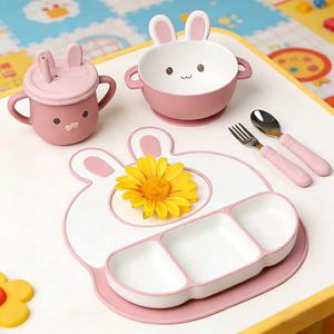 Ensemble de vaisselle pour bébé Naike en silicone réutilisable de qualité alimentaire, sans BPA, écologique, motif lapin - Offre spéciale - Product Image 2