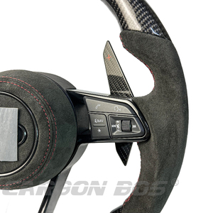 Volant sport en fibre de carbone noire avec ligne centrale rouge, compatible avec Audi A3 A4 A5 A6L A8 <span class=keywords><strong>Q3</strong></span> Q4 Q5 Q7 Q8 - Product Image 3