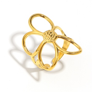 Anillo Abierto de Acero Inoxidable con Baño de Oro de 18K, Diseño Retro Exagerado <span class=keywords><strong>y</strong></span> de Nicho, Estilo Europeo Americano, con Líneas Florales, para Mujer - Product Image 6