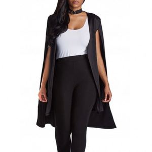 Maxfree – Cape élégante pour femme avec bordure contrastante, ouverte sur le devant, manches longues, blanche et noire, coupe longue unie - Product Image 5
