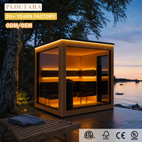 Sauna Esterna PLOUTARA in Vetro Completo con Struttura in Legno, Illuminazione LED e Stufa a Roccia OEM per Villa, Giardino e Resort