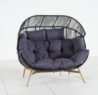 Banc contemporain personnalisé noir à cordon avec cadre en X, chaise longue d'extérieur 2 places pour jardin, patio, véranda, terrasse, salon