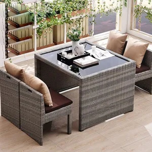 Conjuntos modernos de móveis de vime para pátio, mesa de jardim e combinação de cadeiras, conjunto de jantar de vime para exterior