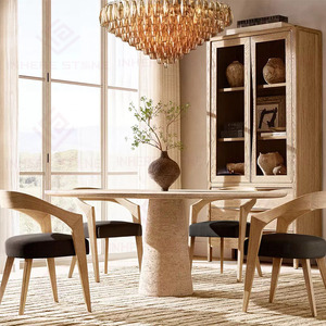 Table à manger en travertin naturel de luxe sur mesure, table à manger ronde en marbre moderne et simple, meubles faits à la main pour la maison, l'appartement et l'hôtel - Product Image 5