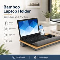 Support portable pour ordinateur portable en bambou avec fente pour tablette et fente pour téléphone, coussin, tapis de souris