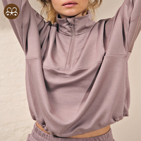 Veste de Yoga surdimensionnée demi-fermeture éclair, vêtement d'entraînement, col d'étiquetage privé, manches longues, hauts de sport pour femmes