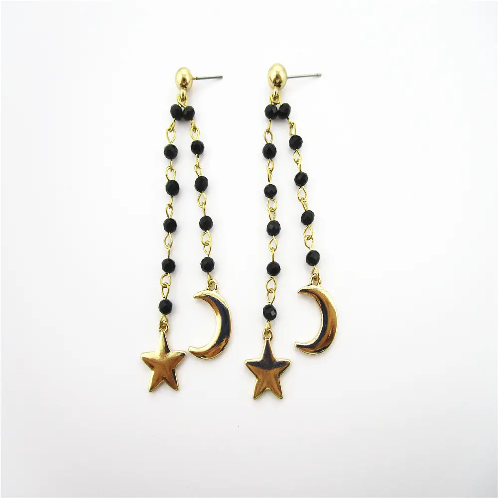 star and moon charm rosary bead wholesale earrings