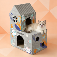 Maison pour chat en carton ondulé, spécifiquement conçue pour les chats à pattes courtes, vente en gros et personnalisable, entrée basse, impression de logo de marque disponible