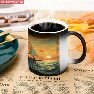 Curved Handle Frosted Black 11oz <b>Ceramic</b> Heat Sensitive Mug Easy Hold Drinking <b>Cup</b> - Product Image 5