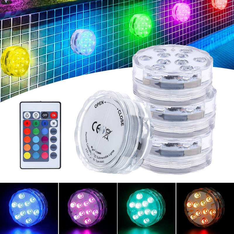 70mm Underwater IP68 Waterproof Submersible Light 16 Colors RGB 10 LED ...