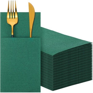 Thân Thiện Với Môi Cao Cấp 40*40Cm Phục Vụ/Đảng Khăn Ăn Thiết Lập Với Dao Kéo Túi-Prefold Màu Xanh Lá Cây Linen Kết Cấu 50 Gói - Product Image 1