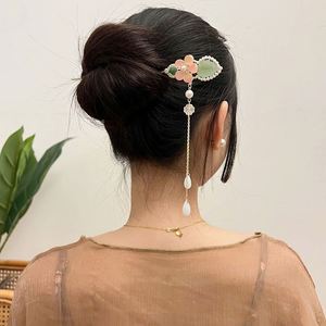 Horquilla chinesa para el pelo con borla de flor, estilo vintage antiguo para niñas, para moños, tipo palillo, adorno de cabeza Hanfu, joyería para el cabello - Product Image 6