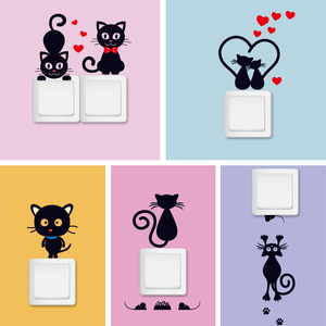 Cartoon Cat <b>Wall</b> Stickers Waterproof PVC Irregular Shape Home <b>Decoration</b> For Switches Valentine'S Day Modern Design K1 - Product Image 5