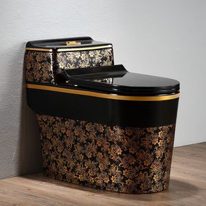 <span class=keywords><strong>Inodoro</strong></span> de una Pieza de Cerámica de Lujo con Acabado Dorado, Sanitario Royal <span class=keywords><strong>Vintage</strong></span> en Color Negro y Dorado - Product Image 3