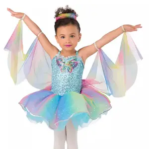 Joli costume de danse de personnage pour enfants à rayures bleues et colorées costume de danse papillon abeille