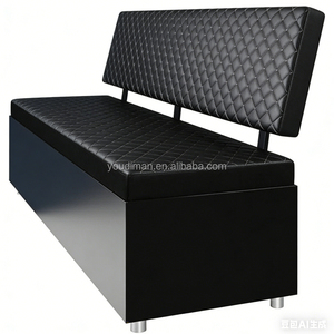 Banc long pour salon de beauté masculin - Canapé de barbier noir matelassé avec rangement pour salle d'attente - Product Image 3