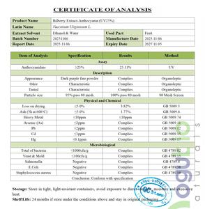 Saf Yaban Mersini Ekstresi Tozu Antosiyanidin %25 ISO Organik Sertifikalı Doğal Vaccinium Myrtillus Ekstresi Takviye Edici Amaçlı - Product Image 2