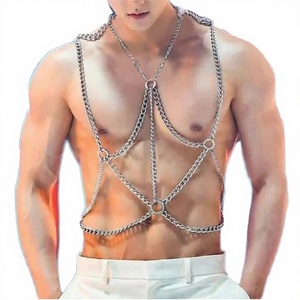 Chaîne de corps en métal plaqué argent pour homme, demi-ceinture creuse pour épaule, bondage cosplay pour fête et cadeau Pincai - Product Image 1