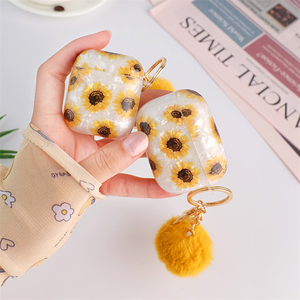 เคสหูฟังไร้สาย TPU แบบนิ่มลายดอกทานตะวัน พร้อมฝาปิดแบบแข็งสำหรับ Airpods 1 2 4 Pro 2 3  พร้อมพวงกุญแจขนปุย - Product Image 2