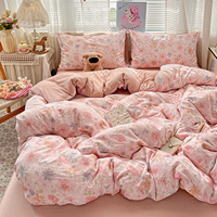 Parure de lit de luxe 4 pièces réversible à imprimé floral – Housse de couette double face 100 % polyester avec taies d'oreiller assorties pour la maison