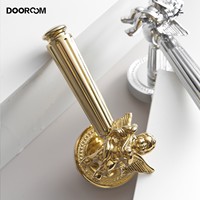 DOOROOM Poignée de porte en bois pour intérieur de maison Serrure de porte créative au design petit ange Ensemble de boutons de porte modernes en laiton doré