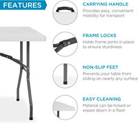 Table pliante en plastique blanche de 6 pieds à prix d'usine, vente en gros, facile à transporter, table pliante d'extérieur avec poignée