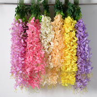 Bunga Sutra Buatan 6 Daun, Rangkaian Bunga Wisteria Padat Seperti Kacang, Dekorasi Pintu Lengkung Pernikahan, Warna Ungu