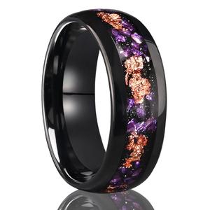 Klassieke Paarse Alexandriet Inlay Mannen <span class=keywords><strong>Ring</strong></span> Zwart Wolfraam <span class=keywords><strong>Ring</strong></span> Heren Trouwring Heren Trouwring Unisex Heren Dames Sieraden Set 8Mm 4Mm - Product Image 1