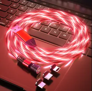 3 540 degree In 1 Light Usb Luminous Glow Flowing Mobile Phone Cable Wholesale Magnet Charger Cable magnetic cable led