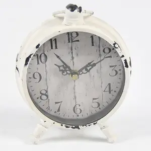 17 * 14cm多機能の古代の家の円卓時計寝室のための白い金属フレームの机の目覚まし時計