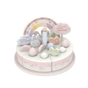 2024 New Design Kids Pretend Play Birthday Simulation Food Cutting Set Wooden Cake Toys For Girls