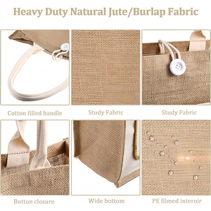 Bulk Custom Jute Burlap Totes, Jute Tote Bags Reusable Burlap, Beach Bags with Handle, Canvas <b>Gift</b> Bags for Wedding Travel - Product Image 2