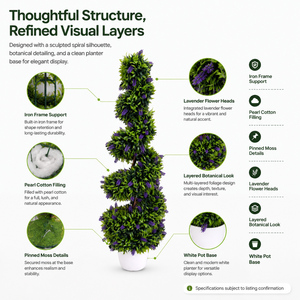 Arbre artificiel en spirale de lavande de 120 cm dans un pot blanc, feuillage vert, fleurs violettes, pour patio, mariage, décoration intérieure - Product Image 3