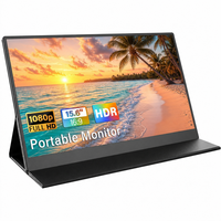 Moniteur portable IPS HDR de 15,6 pouces, 1920x1080, 60 Hz, avec deux haut-parleurs intégrés, étui en cuir, écran externe pour téléphone, PC, jeux