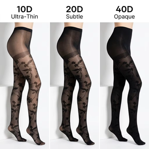 Collants en dentelle tricotée grande taille et collants jacquard 6XL à motif floral, résistants aux déchirures, en Spandex/Nylon - Product Image 1