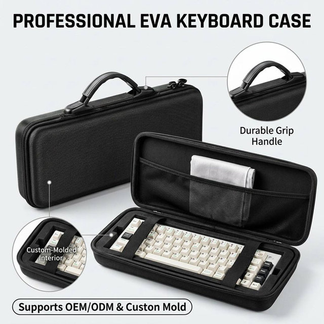 Custom Logo EVA Hard Shell Mechanical Keyboard Carrying Case Portable Shockproof Keyboard Storage Bag with Handle