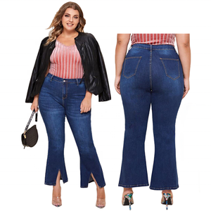 High Quality Plus Size <strong>Jeans</strong> Women Slim Fit Slit Hem Wide Leg Stretchy Casual Denim XL-5XL - Product Image 1