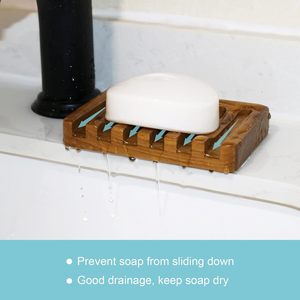 Jabonera de madera rectangular con drenaje automático para uso en el hogar, baño y hotel - Product Image 2