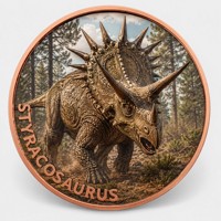 Pièce de monnaie en cuivre pur 999 de 1 oz, série Dinosaures, Tyrannosaurus Rex puissant, couleur en relief, édition UV préférée