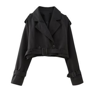 Nouvelle collection printemps-automne : <span class=keywords><strong>Trench</strong></span>-coat <span class=keywords><strong>court</strong></span> décontracté à manches longues avec ceinture pour femme - Product Image 2