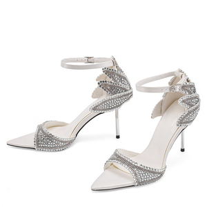 Women Sexy Diamonds Flower High Silver Heels <b>Sandals</b> Dress Pointy Toe Shoes Ankle Strap Buckle Stiletto Pumps - Product Image 4
