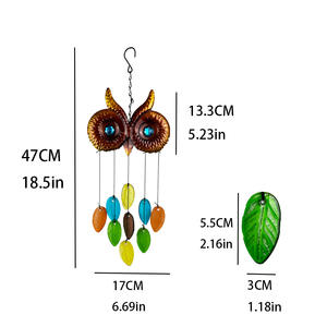 Neue grenz überschreitende Eule Eisen Kunst glas 9 Blätter Metall Windspiel Gravierte Garten Hängende Ornamente Gemalt von Glas künstler - Product Image 4