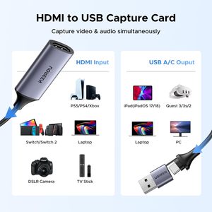 Carte de capture <span class=keywords><strong>UGREEN</strong></span> Full HD 1080P <span class=keywords><strong>4K</strong></span> <span class=keywords><strong>HDMI</strong></span> vers USB 2.0 Carte de capture vidéo <span class=keywords><strong>HDMI</strong></span> USB-A/USB-C Enregistrement audio pour jeux, streaming - Product Image 5