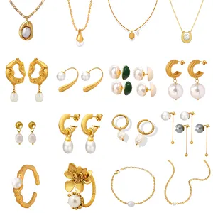 KVC-Pendientes de tuerca de regalo de San Valentín para el día de la madre, collares de perlas de agua dulce, pulseras, joyería de moda chapada en oro para mujer