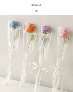 ดอกกุหลาบ คาร์เนชั่น ทิวลิป ดอกไม้ประดิษฐ์ ช่อดอกไม้ขนาดเล็ก บรรจุภัณฑ์ไหมพรมถักมือ ของขวัญพืชตกแต่ง - Product Image 6