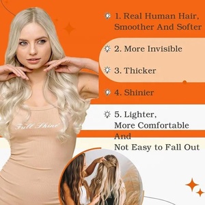 Extensions de cheveux invisibles à clipser, 100% cheveux humains vierges, cheveux russes européens, double trame, cuticule préservée, personnalisable - Product Image 6
